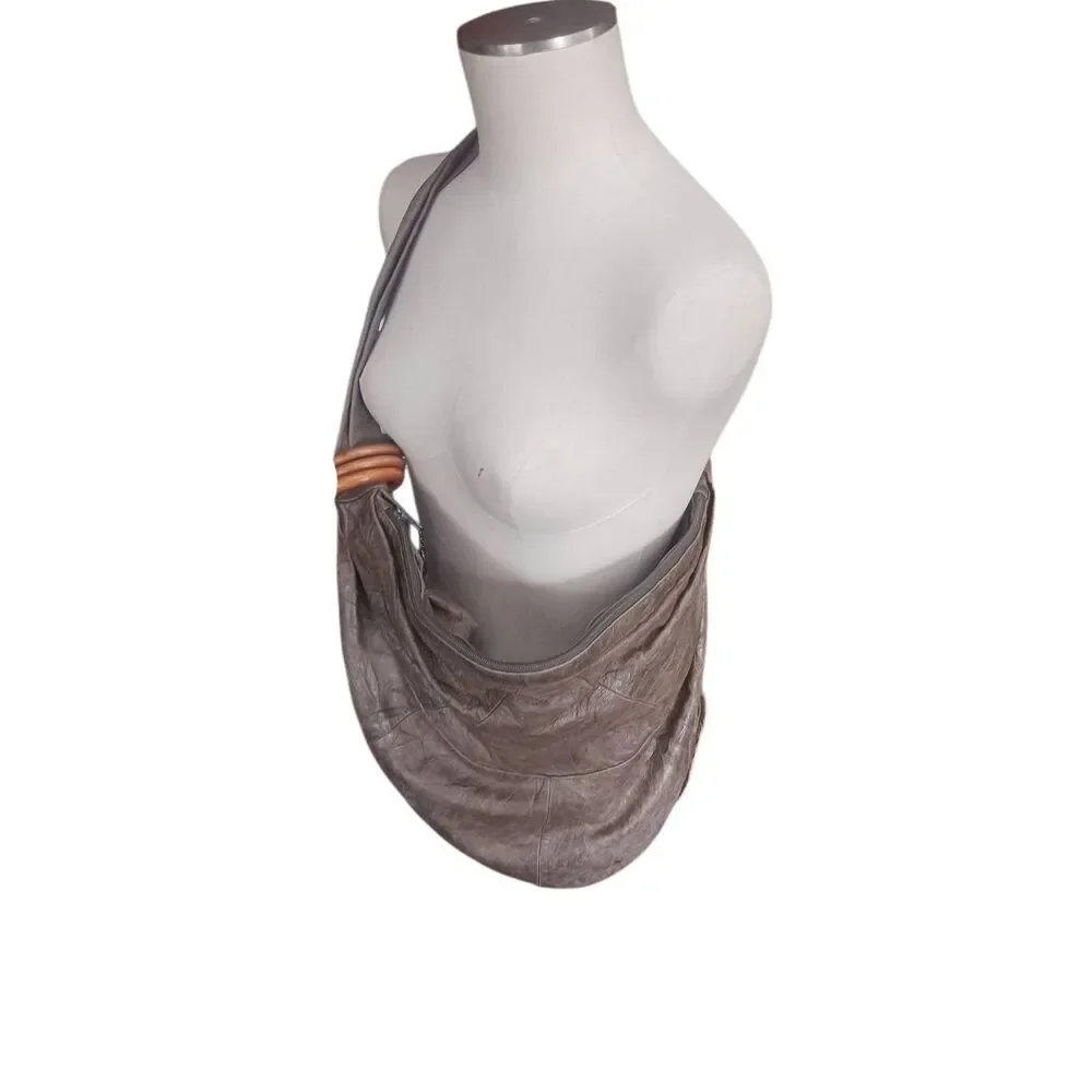 Crossbody leather with a forest green suede velvet lining oversized Forestcore d